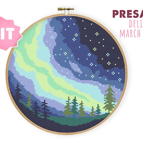 Colourful Night Sky Cross Stitch Kit Norther Lights Rainbow Etsy