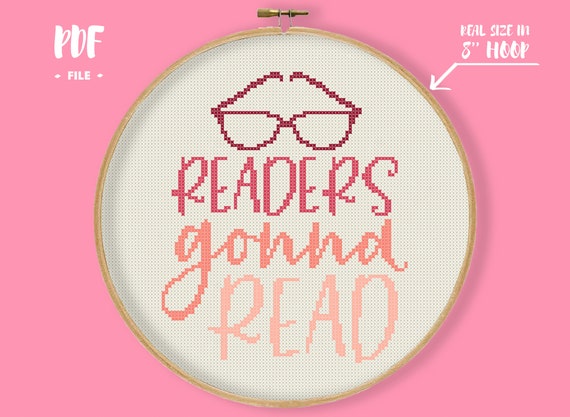 Readers Gonna Read Cross Stitch Pattern, Book Worm Embroidery