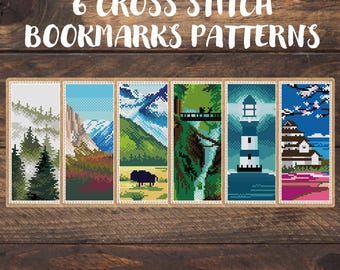 6 Nature Bookmark  Cross Stitch Patterns, set of bookmarks embroidery, present for reading geek, library decor, crafty reader gift book worm