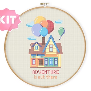 Kit de ponto cruz casa com balões, bordado de desenho animado, gráfico de ponto cruz para casa colorida, berçário fofo xstitch