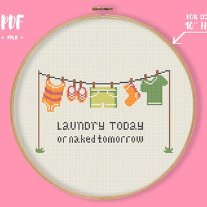 Patrón de punto de cruz para lavar la ropa hoy o desnudo mañana, decoración del hogar, regalo para fiesta de inauguración de casa,