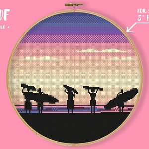 Surfen Sonnenuntergang Kreuzstich Muster, Strand Ozean Stickerei, Meer Dekor Muster, Serfer Geschenk Silhouette Sport Xstitch Chart