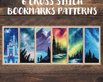 6 Nature Bookmark  Cross Stitch Patterns, set of bookmarks embroidery, present for reading geek, library decor, crafty reader gift book worm