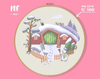 Shire Winter Cross Stitch Pattern, Four Seasons Embroidery, Fairy Tale House Needlepoint, Story Book Home Xstitch, Magic Cottage DIY