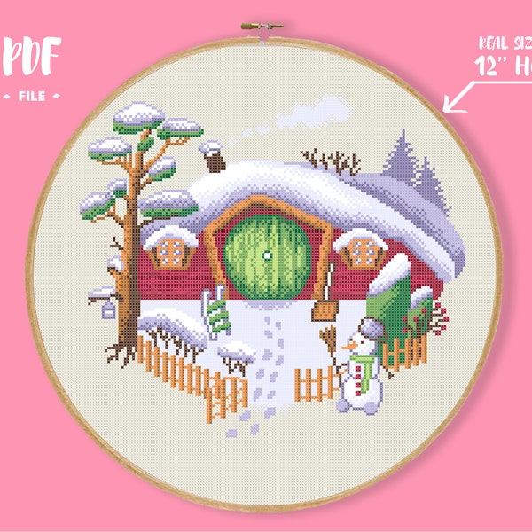 Shire Winter Cross Stitch Pattern, Four Seasons Embroidery, Fairy Tale House Needlepoint, Story Book Home Xstitch, Magic Cottage DIY