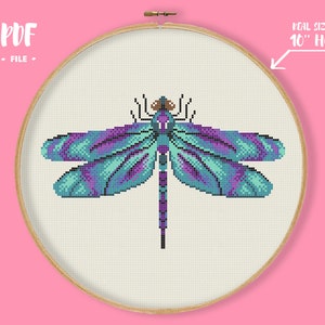 Dragonfly 2 Cross Stitch Pattern, Insects Embroidery, Ornament Dragonfly Needlework, Realistic animal DIY xstitch, modern beginner chart