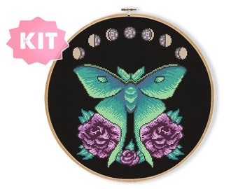 Kit Punto Croce Contato Santa Muerte, Motivo Decorativo Per Halloween E Día De Los Muertos, 21.5x20.5 Cm, Include Tela, Fili, Ago