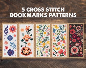 5 Flower Bookmark  Cross Stitch Patterns, set of bookmarks embroidery, present for reading geek, library decor, crafty reader gift book worm