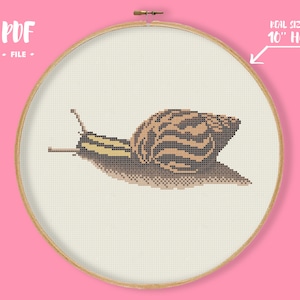 Realistisch slaksteekpatroon, Сute Animal-borduurwerk, Slug Needlepoint, Shell Xstitch Chart, eenvoudig doe-het-zelf-patroon voor beginners, natuur