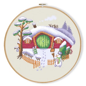 Set 4 Shire Seasons Cross Stitch Pattern, Fairy Tale House Needlepoint ...