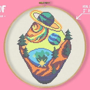 Planets Space Cross Stitch Pattern, Galaxy Solar System Moon Star Sky Needlepoint, Science Embroidery, NASA Astronomy Modern Contemporary