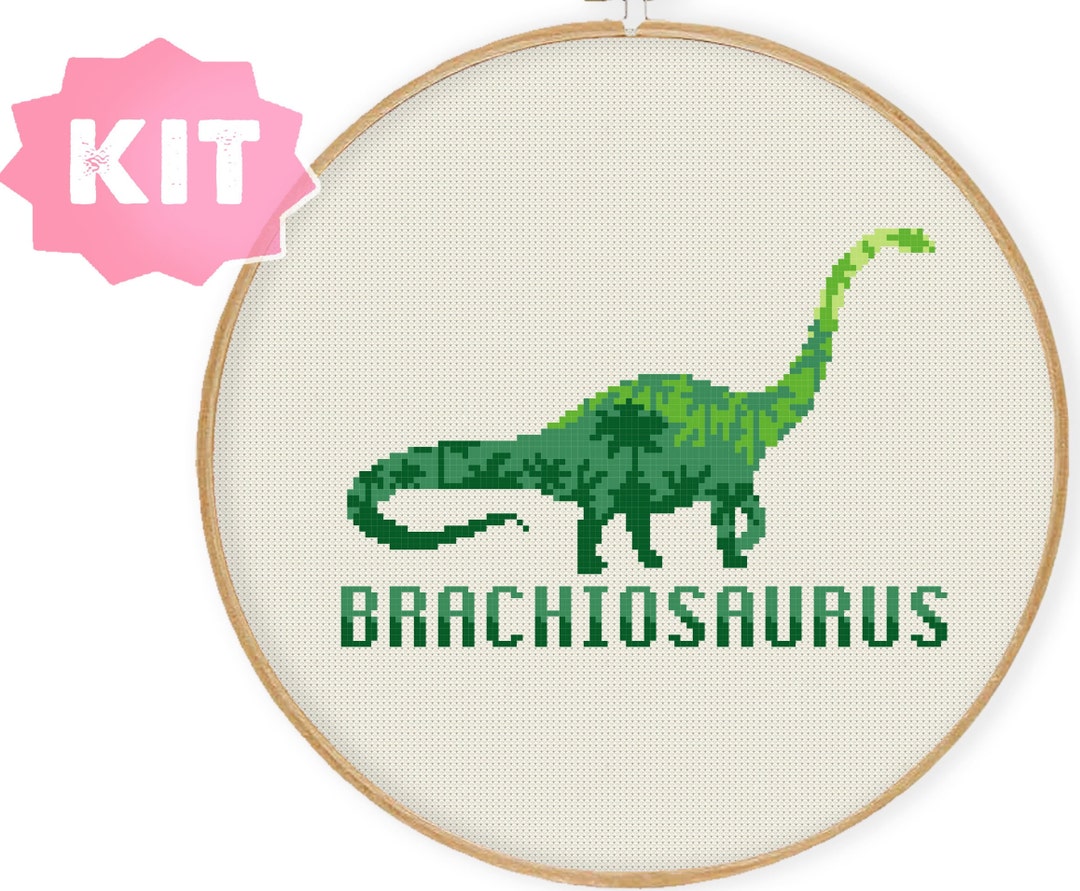 ブラキオサウルスのクロスステッチキット、緑の恐竜の刺繍