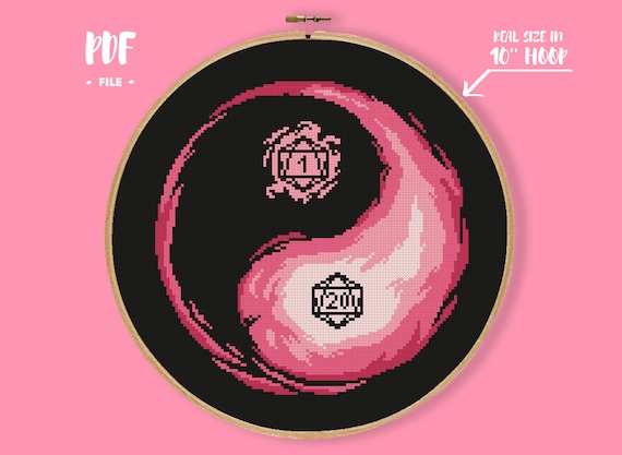 Yin Yang Dice Cross Stitch Pattern, DnD Dice Embroidery, D20 Dice DIY Decor Needlepoint, Harmony Game Xstitch Geek Love, Gamer Gift