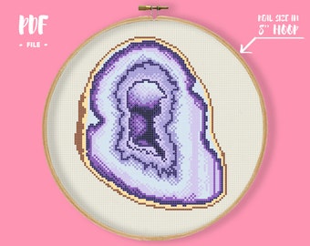 Geode 1 Cross Stitch Pattern, Natural Rock Mineral Embroidery, Crystal Needlepoint, Geology Present, Speleology Gift, Housewarming Xstitch
