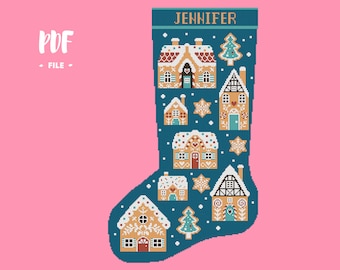 Kerstkous 12 Kruissteekpatroon, Kerstman Kerstavond Borduurwerk DIY, Kousen aanpasbaar met naam, Kruissteek Sampler Winter