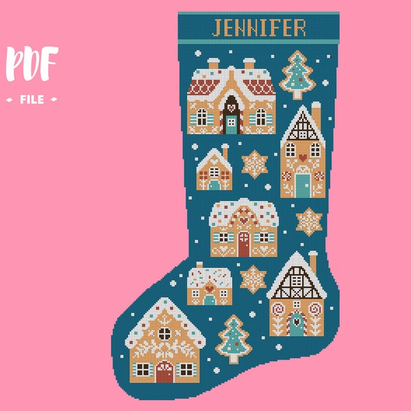 Christmas Stocking 12 Cross Stitch Pattern, Santa Christmas Eve Embroidery DIY, Stockings customizable with name, Xstitch Sampler Winter