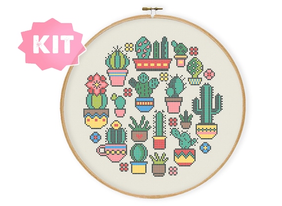 Dimensions dimensions happy cactus needlepoint needlecraft kit, multi-color