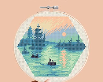 Hex-art Monet Impression Cross Stitch Pattern, Masterpiece Embroidery, Famous Artwork Gallery Needlework, Impressionism Xstitch Painting