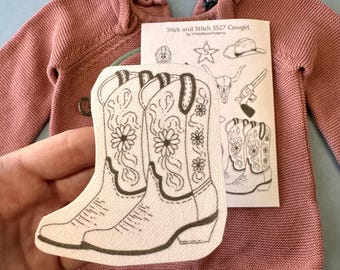 SS27 Cowgirl Stick And Stitch, Water soluble Embroidery Transfers, Peel and Stick Washaway Embroidery, Clothes Decor Stabilizer Dissolve