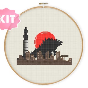 Tokio Monster Cross Stitch Kit, Modern Popculture Embroidery, Japan Needlepoint, Monster Decor Movie Decor Xstitch Easy Beginner DIY
