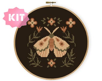 Small Moth 3 Cross Stitch Kit, Dark Witch Insect Embroidery, Nature Celestial Needlepoint, Small Sampler XStitch Chart Butterfly