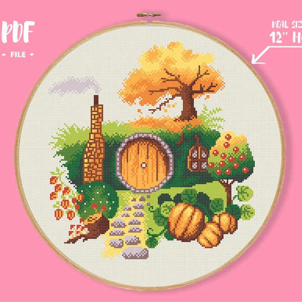 Shire Autumn Cross Stitch Pattern, Four Seasons Embroidery, Fairy Tale House Needlepoint, Story Book Home Xstitch, Magic Cottage DIY