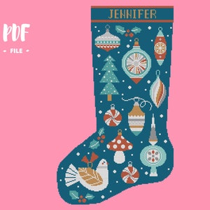 Christmas Stocking 11 Cross Stitch Pattern, Santa Christmas Eve Embroidery DIY, Stockings customizable with name, Xstitch Sampler Winter