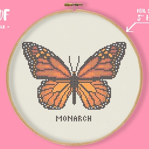Monarch Butterfly Cross Stitch Pattern, Insect Orange Butterfly Embroidery, Moth Needlepoint, Nature Animal Decor, Easy Xstitch Housewarming