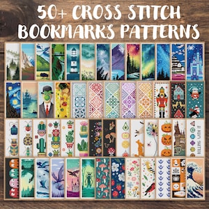 50 Bookmark Cross Stitch Patterns Bundle, set of bookmarks embroidery, present for reading geek, library decor, crafty reader gift book worm