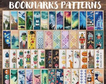 50 Bookmark Cross Stitch Patterns Bundle, set of bookmarks embroidery, present for reading geek, library decor, crafty reader gift book worm