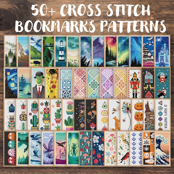 50 Bookmark Cross Stitch Patterns Bundle, set of bookmarks embroidery, present for reading geek, library decor, crafty reader gift book worm