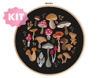 Forest Mushrooms Cross Stitch Kit, Natural Forest Embroidery, Fairycore Needlepoint Decor, Amanita Xstitch Chart Corratecore vibe