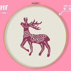 Christmas Deer Cross Stitch Pattern, Xmas Ornament Embroidery, Scandinavian Christmas Decor DIY Monochrome, Simple Winter Holiday Xstitch