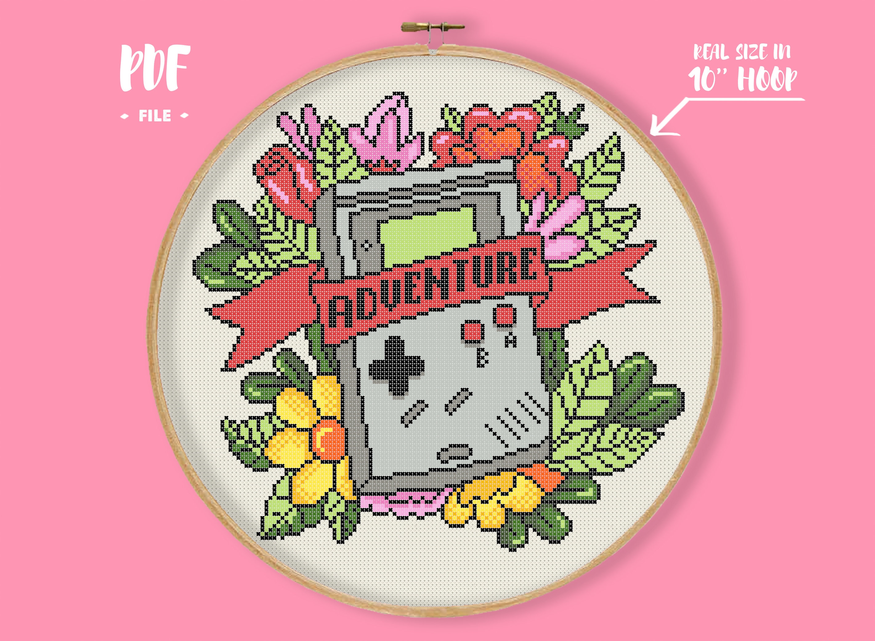 Game Adventure Cross Stitch Pattern Floral Geeky Gamer Etsy