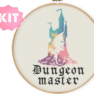 Dungeon Master B GRADE Cross Stitch Kit, Role Play Tabletop Embroidery, DnD xstitch, game team present, board game craft, D20 dice