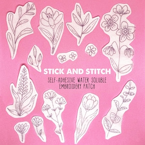 Stick And Stitch Flowers 3, Water soluble Embroidery Transfers, Peel and Stick Washaway Embroidery, Clothes Decor Stabilizer Dissolve