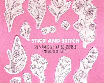 Flores Stick And Stitch 3, Transferências de bordado solúveis em água, Bordado removível com remoção e colagem, Estabilizador de decoração de roupas dissolvido
