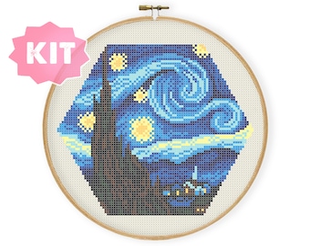 ローヌ川の星月夜 クロスステッチキット、ゴッホの絵画、DMC刺繍糸