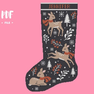 Christmas Stocking 13 Cross Stitch Pattern, Santa Christmas Eve Embroidery DIY, Stockings customizable with name, Xstitch Sampler Winter