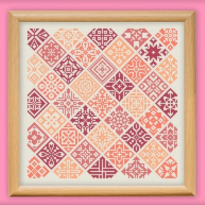 Sampler Rhombus Cross Stitch Pattern, Geometrical Embroidery, Primitive Ornaments Needlework, Quaker patchwork Modern Folk xstitch pattern