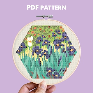 Hex-art Van Gogh Irises Cross Stitch Pattern, Vincent Van Gogh Embroidery, Famous Painting Xstitch, Mini Masterpiece Gallery, Small DIY Art