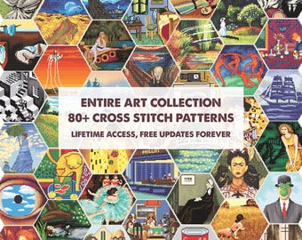 Bundle 80+ Art Cross Stitch Pattern, Famous Paintings Fine Art Masterpiece Embroidery Tiny Xstitch Pattern Klimt Van Gogh Monet Maggritte