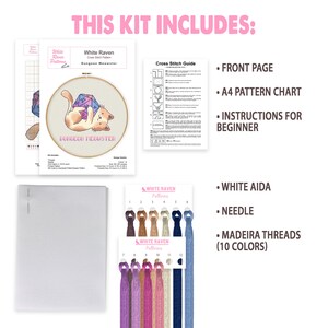 May include: Cross stitch kit featuring a cat holding a dice with the text "Dungeon Meowster". The kit includes a printed pattern chart, Aida cloth, embroidery floss, and a needle.