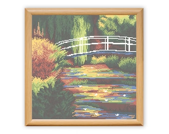 モネ クロスステッチ 池 パターン pdf、モネ 刺繍 睡蓮 池 クロス