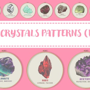 10 Patterns Set Crystals (V. 1) Cross Stitch Patterns, Amethyst Ruby Fluorite Topaz Diamant Aquamarine Garnet Agate Jade Geode Embroidery