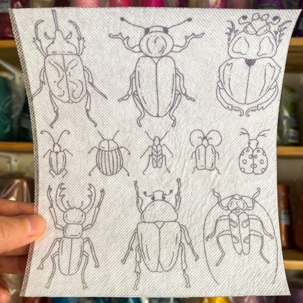 Insectos adhesivos, transferencias de bordado solubles en agua, bordado lavable despegable y pegable, estabilizador biológico para decoración de ropa.