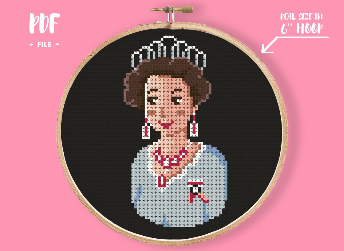 Queen Elizabeth Cross Stitch Pattern Royal Embroidery Great Etsy
