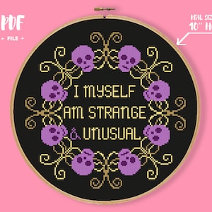 Patrón de punto de cruz extraño e inusual de I Myself, bordado con cita de película de terror, bordado de película de culto gótica Xstitch gótico espeluznante