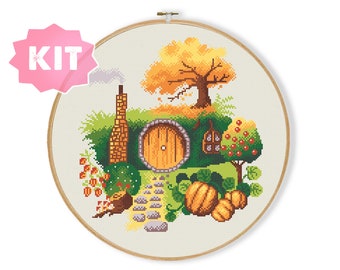 Shire Autumn Cross Stitch Kit, Four Seasons Embroidery, Fairy Tale House Needlepoint, Story Book Home Xstitch, Magic Cottage DIY
