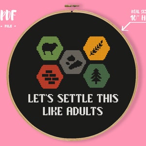 Settle This Cross Stitch Pattern, Board Game Embroidery, Geeky Needlepoint, Nerd Table Top Gamer Xstitch Chart, Easy DIY Craft for Beginner